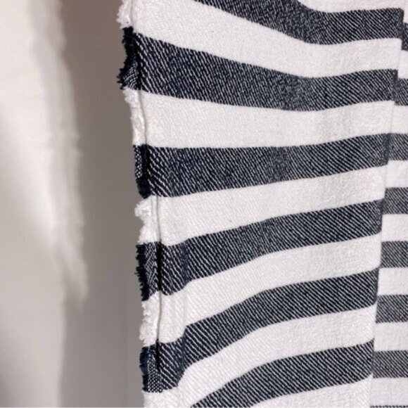 Victoria's Secret Black & White Striped Woven Cotton Beach Blanket W Fringe - Picture 13 of 15